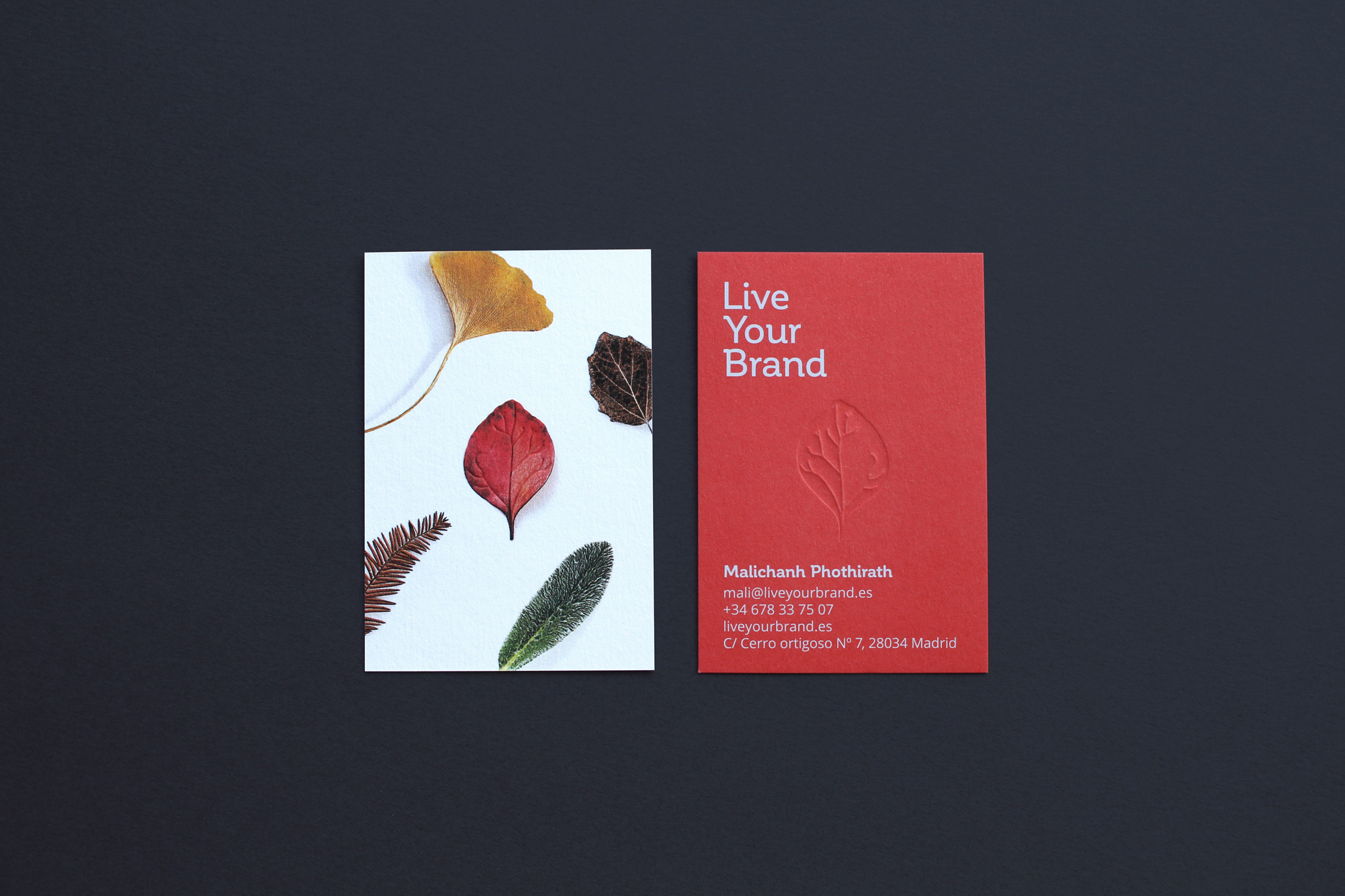 Diseño de tarjetas de visita para "Live Your Brand"
